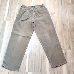 Vintage Dockers Corduroy Pants Men 33x30 Brown Pleated Cuffed Straight. Y2K 2004
